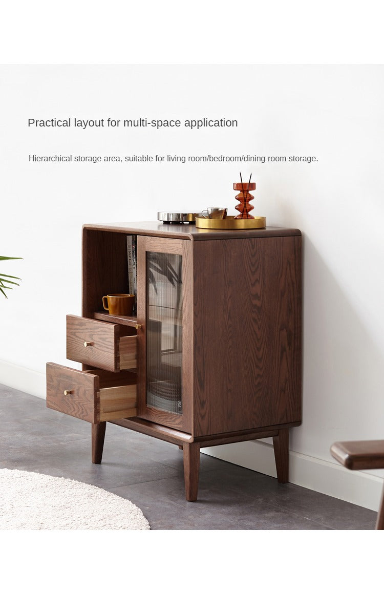Solid Rubberwood, Oak Solid Wood Nordic Side Cabinet