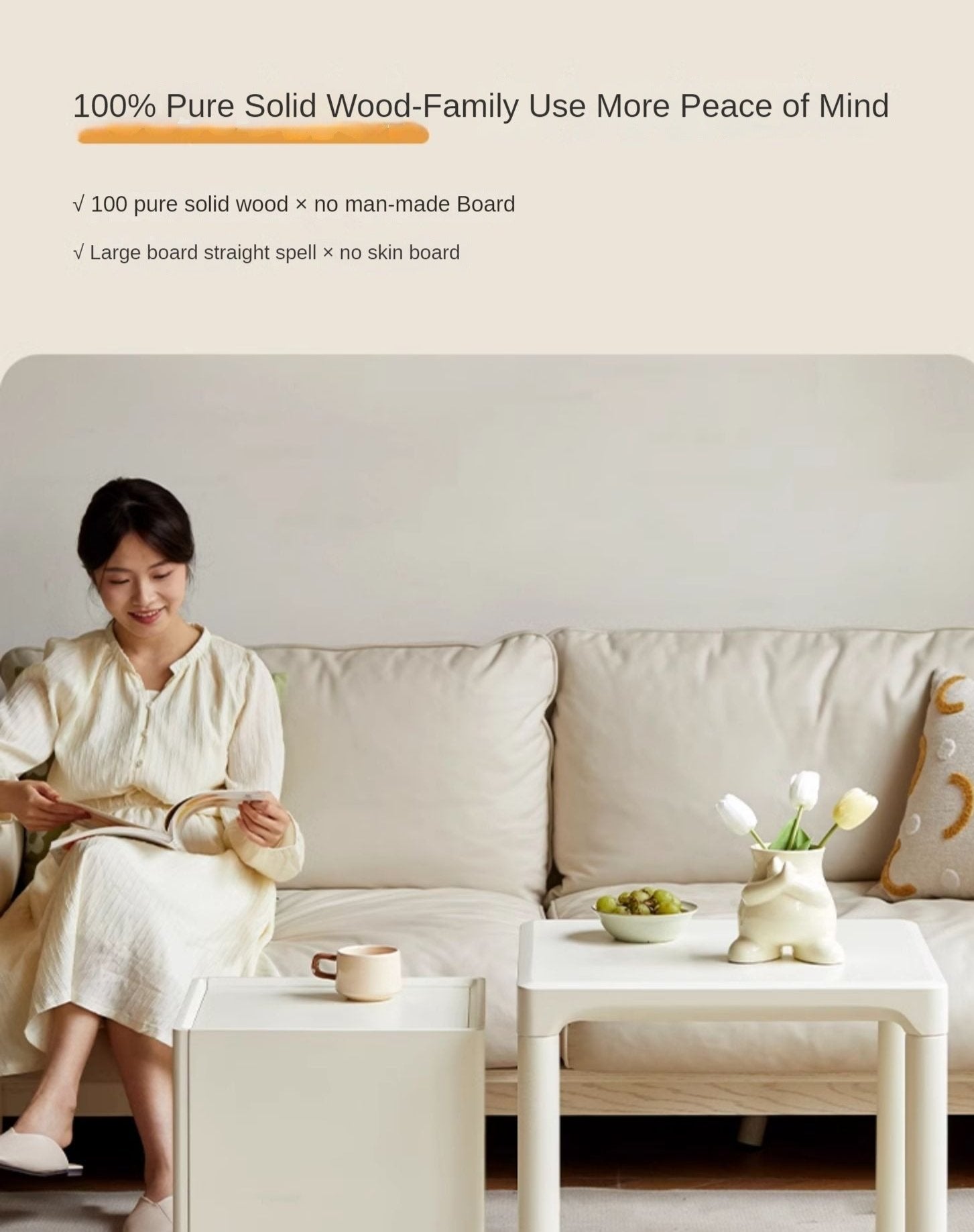 Pine Solid Wood Modern Mobile Coffee Table Storage Cabinet