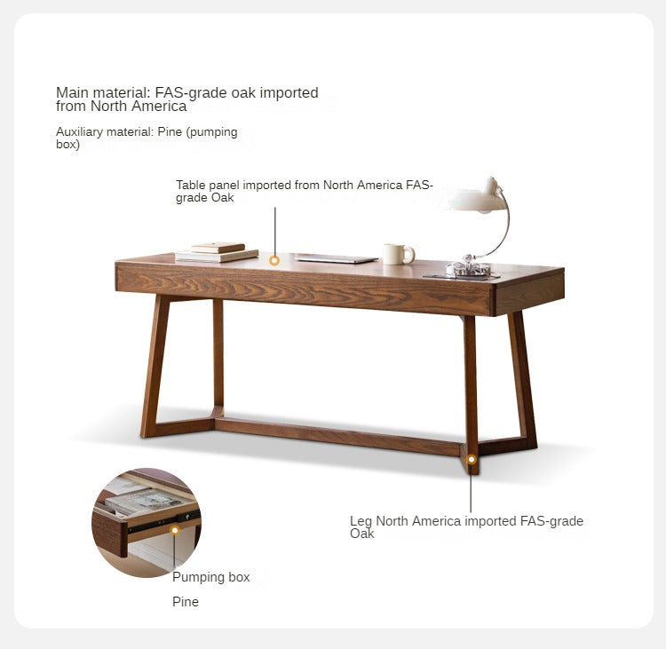 Black Walnut, Oak Solid Wood Italian Light Luxury Office Desk