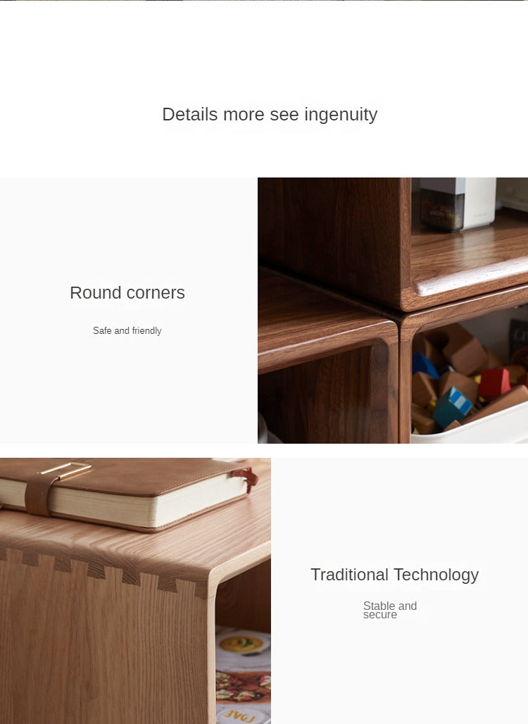 Black Walnut, Oak Solid Wood Small Combination Bookcase.