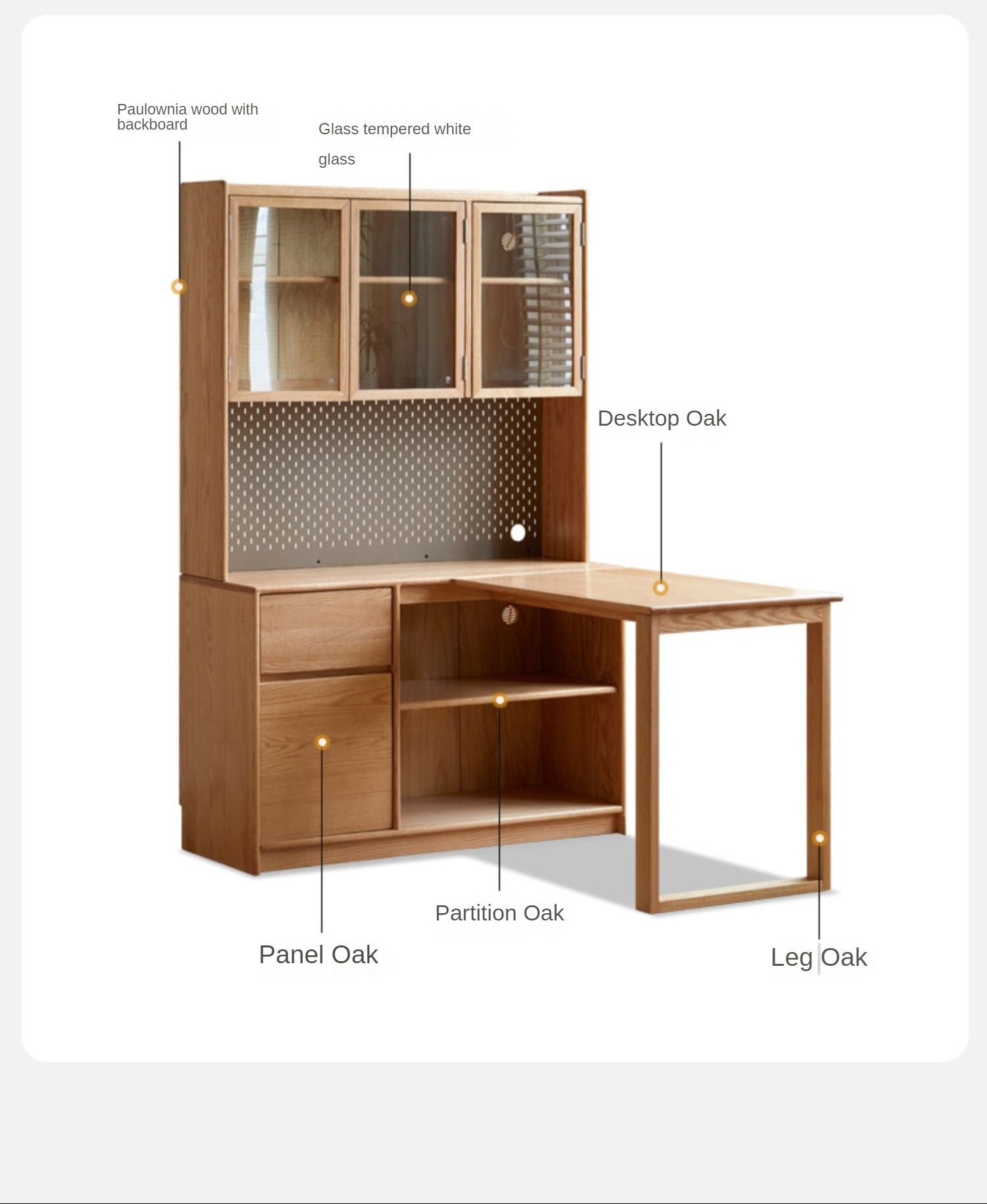 Oak Solid Wood Desk Bookcase Integrated Corner Office Table