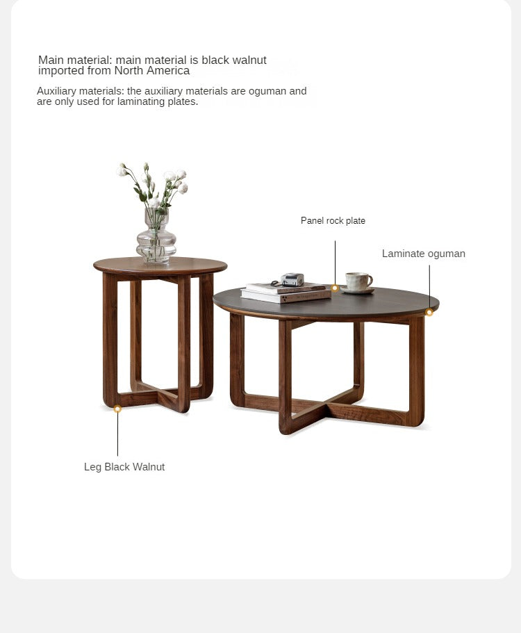 Black Walnut Solid Wood Combination Coffee Table Rock Surface