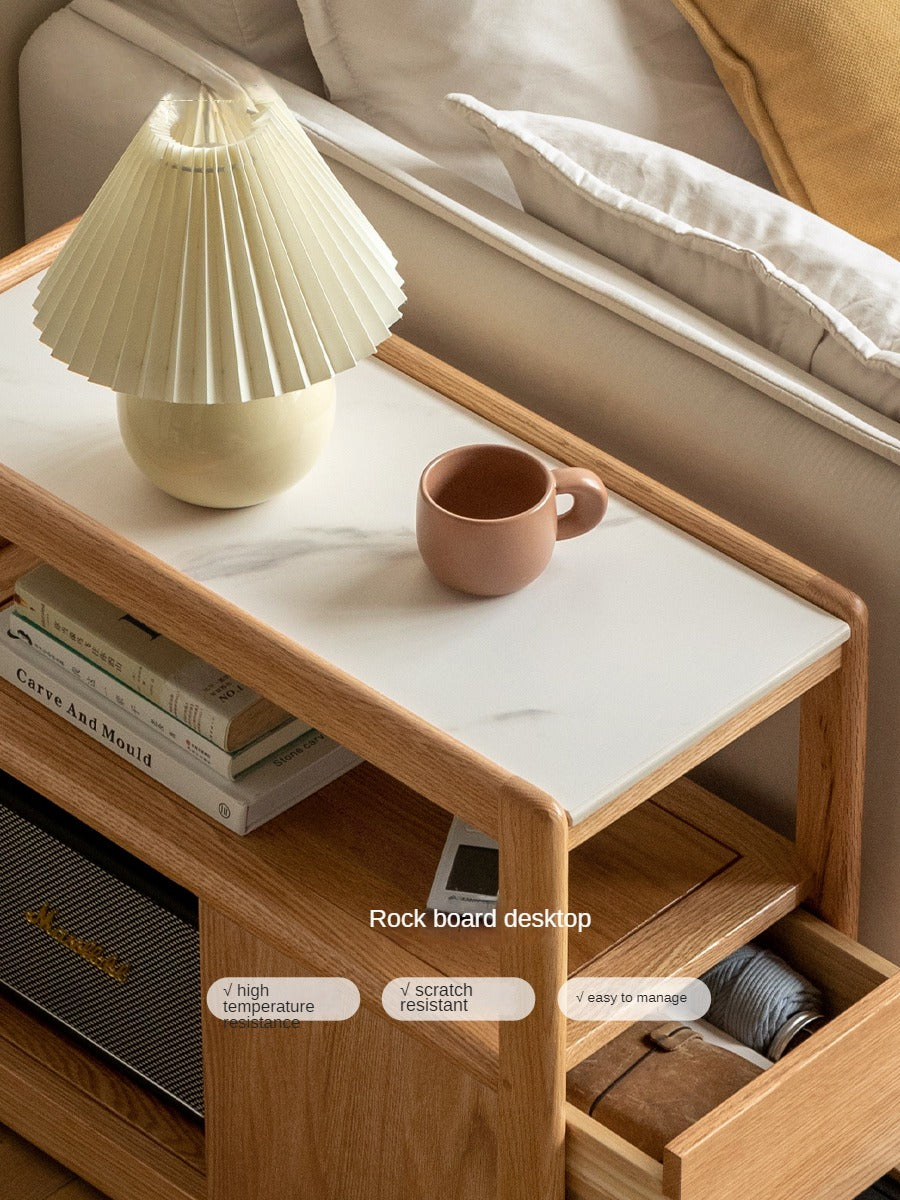 Solid Wood Rock Plate Side Table Movable