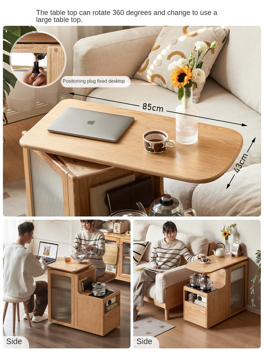 Oak, Black Walnut Solid Wood Movable Tea Cabinet With Tea Maker