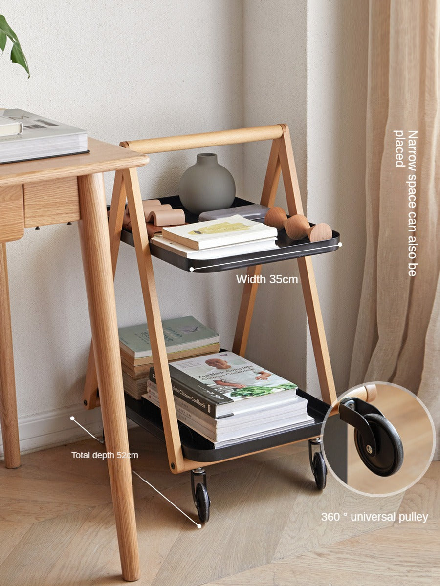 Beech Solid Wood Edge Table, Mobile Storage Rack