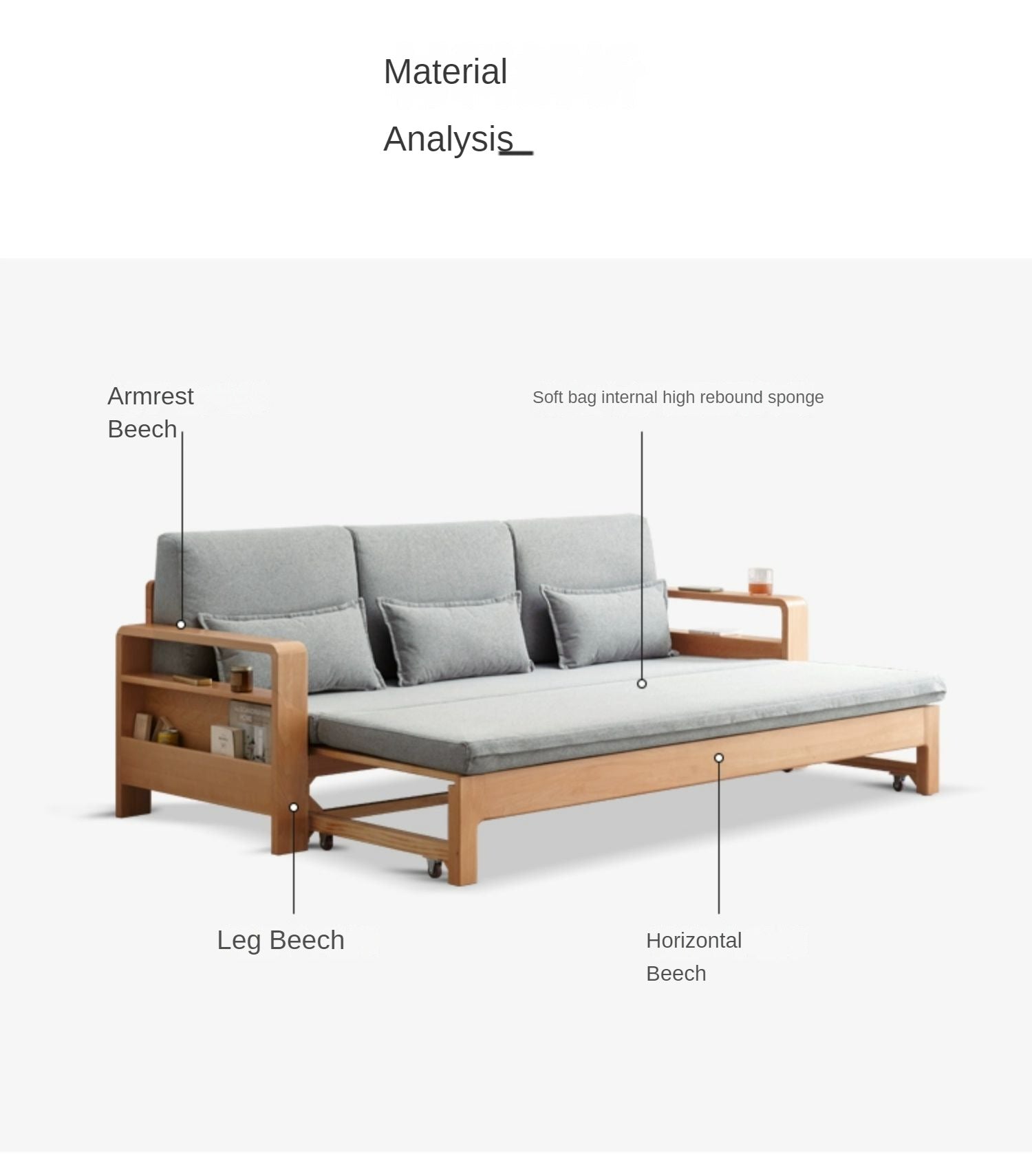 Oak, Beech Solid Wood Sleeper Sofa.