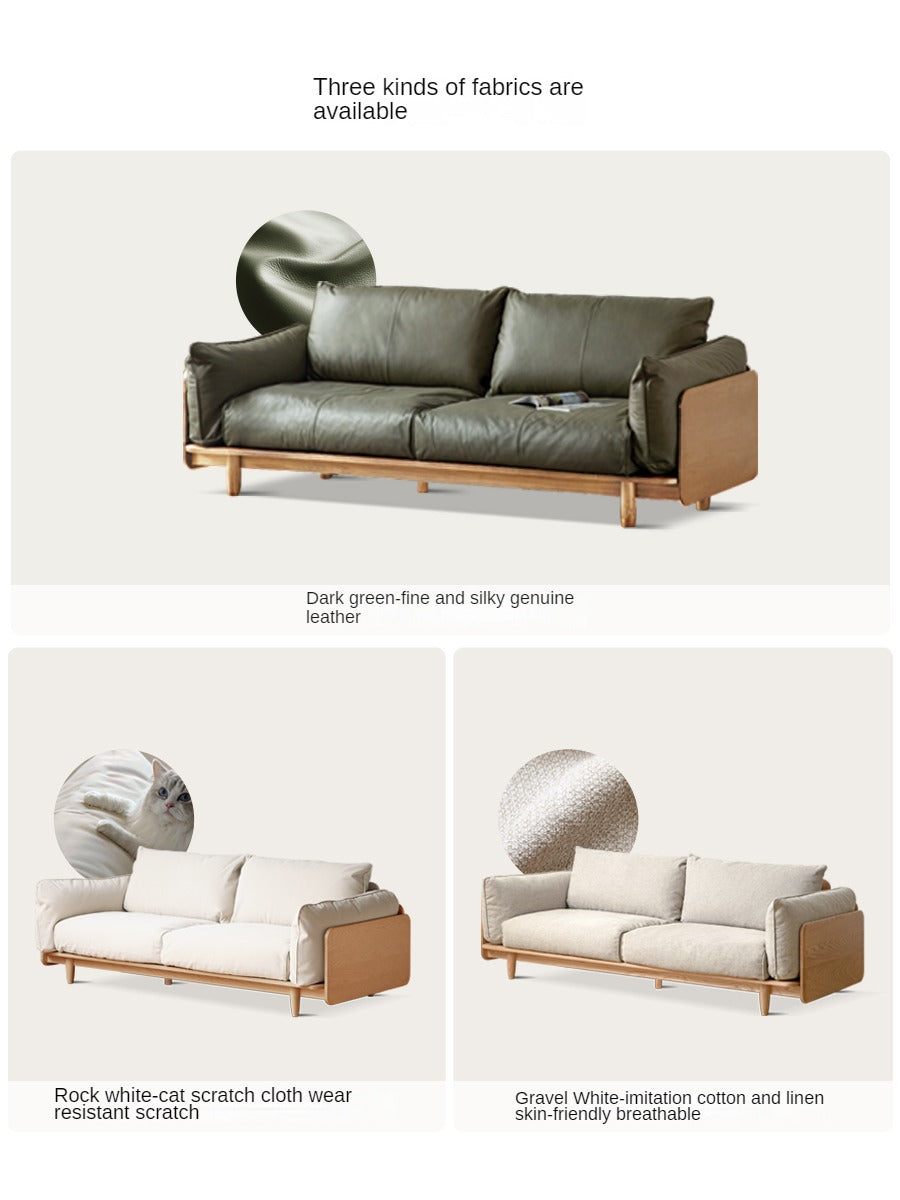 Oak, Ash Solid Wood Sofa Genuine Leather, Fabric.