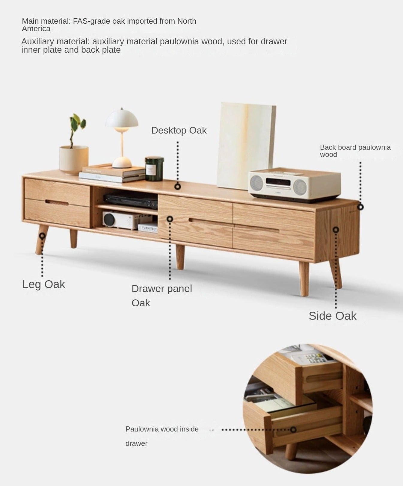 Oak Solid Wood TV Stand Sliding Doors: