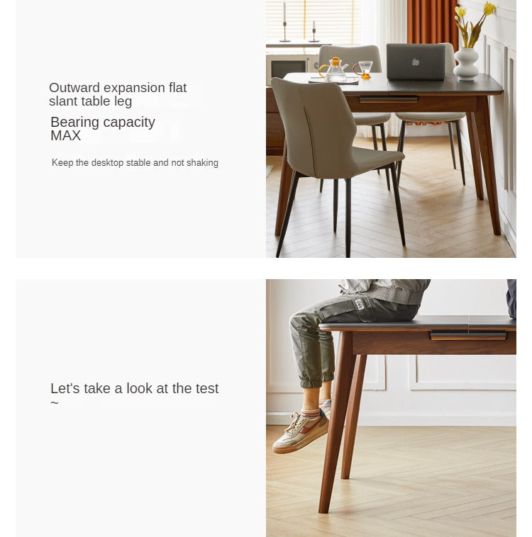 Black Walnut, Ash Solid Wood Telescopic Rock Slab Dining Table