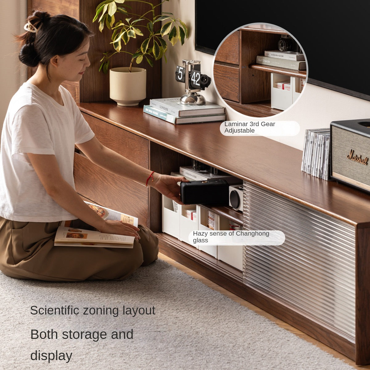 Oak, Solid Rubberwood TV Wall Cabinet.