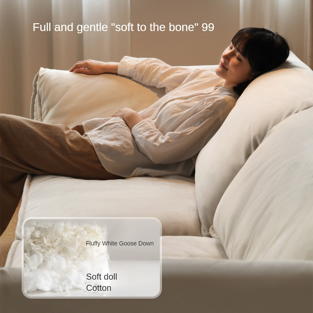 Fabric Modern Tofu Block Elephant Ear Down Sofa.