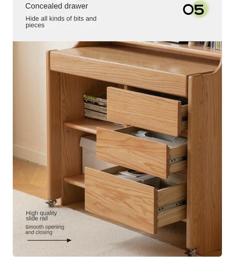 Oak Solid Wood Modern Modern Retractable Desk Integrated Bookcase