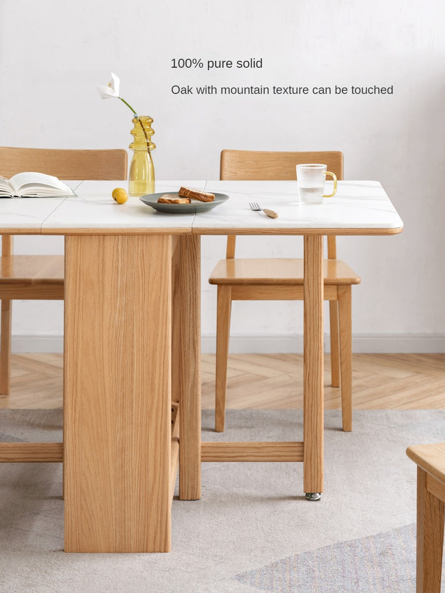 Oak Solid Wood Foldable Dining Table With Rock Slab Surface