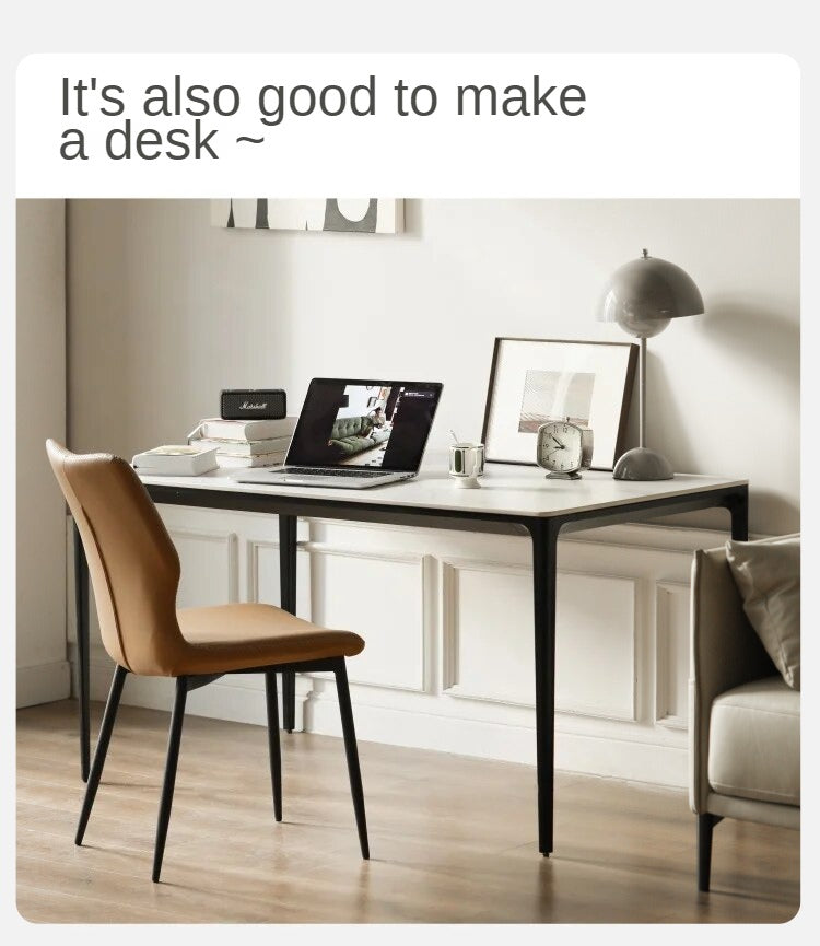 Italian light luxury black dining table rock slab+metal"