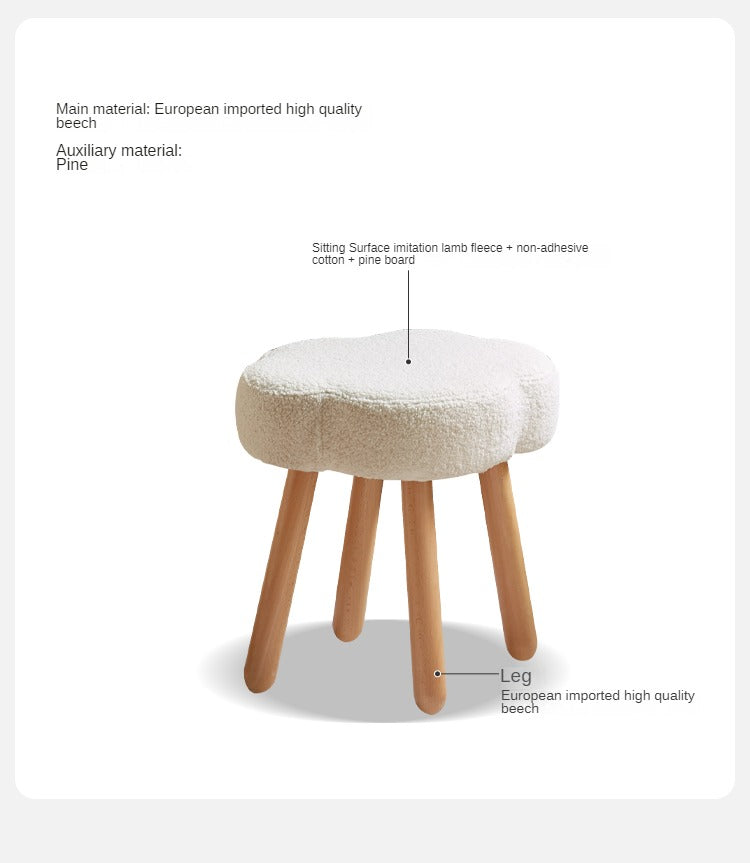 Beech, Solid Rubberood Lamb Velvet Cloud Makeup Stool