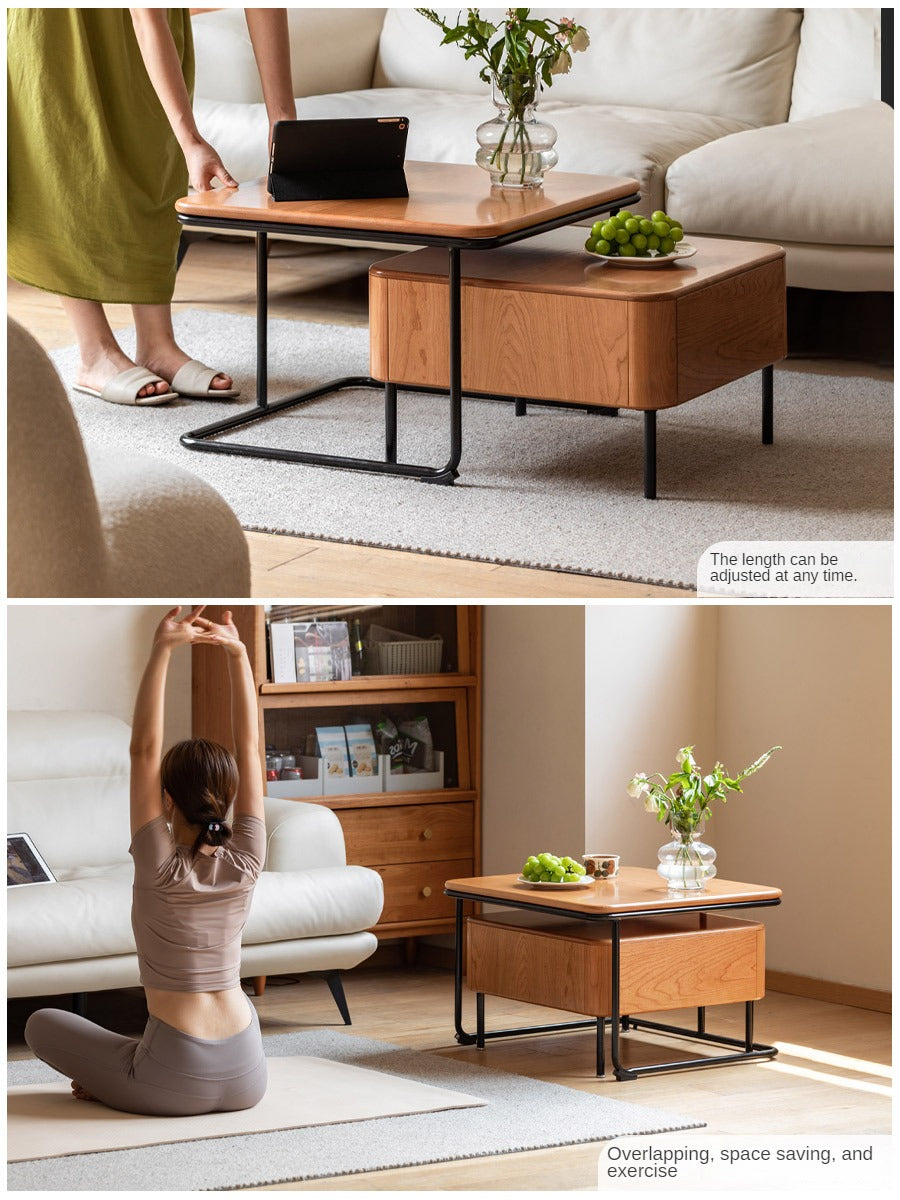 Cherry Solid Wood Combination Coffee Table Mid-Century Style