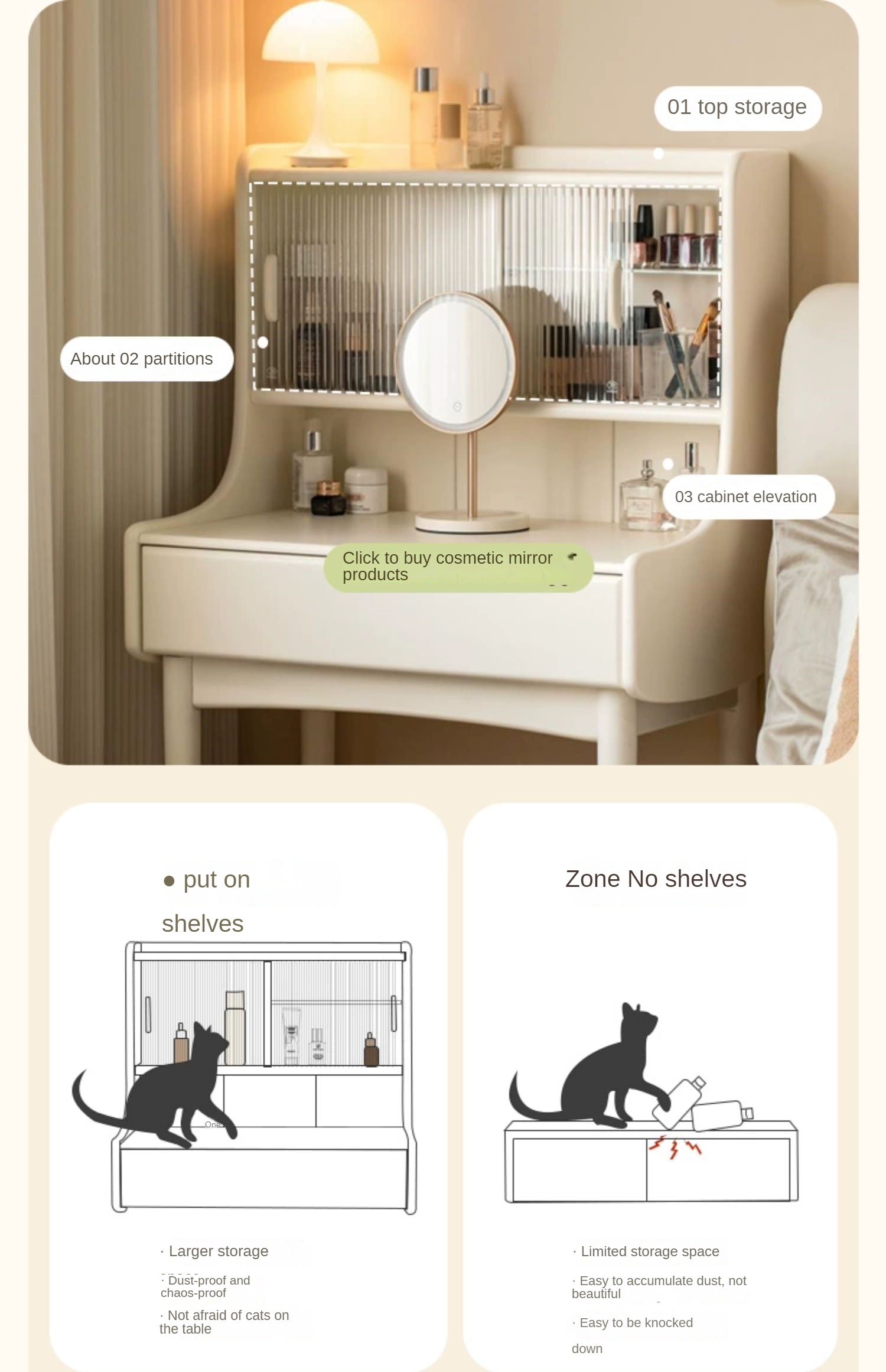 Solid RubberWood Cream Style Vanity Table.