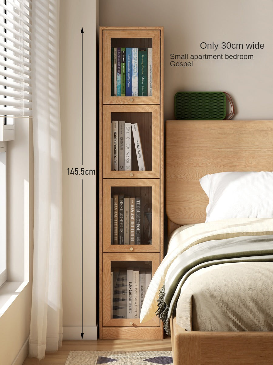 Oak Solid Wood Bookcase Corner Glass Flip Door