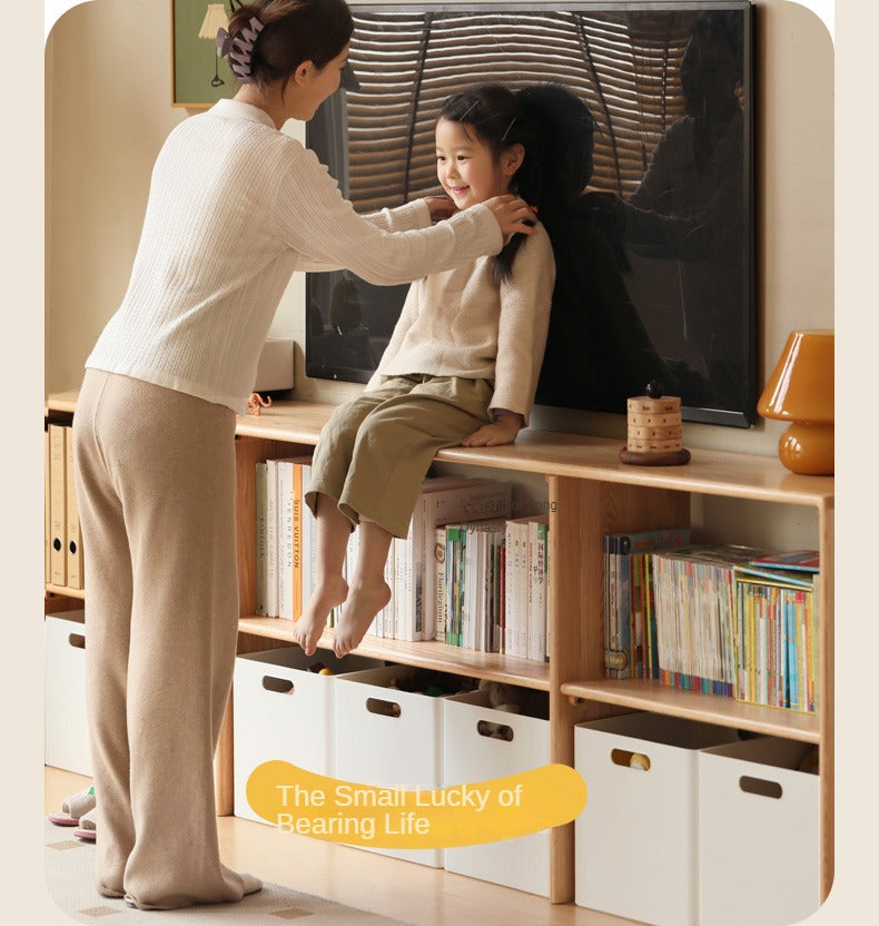 Oak, Solid Rubberwood TV Cabinet Minimalist Children's Toy Storage.
