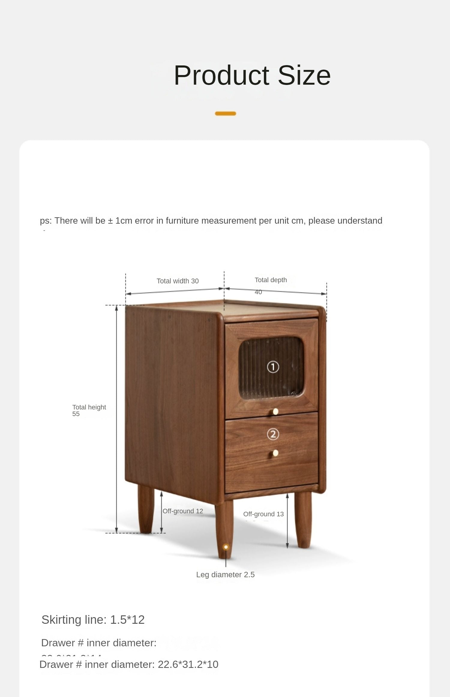 Black Walnut, Calpa Solid Wood Ultra-Narrow Nightstand.