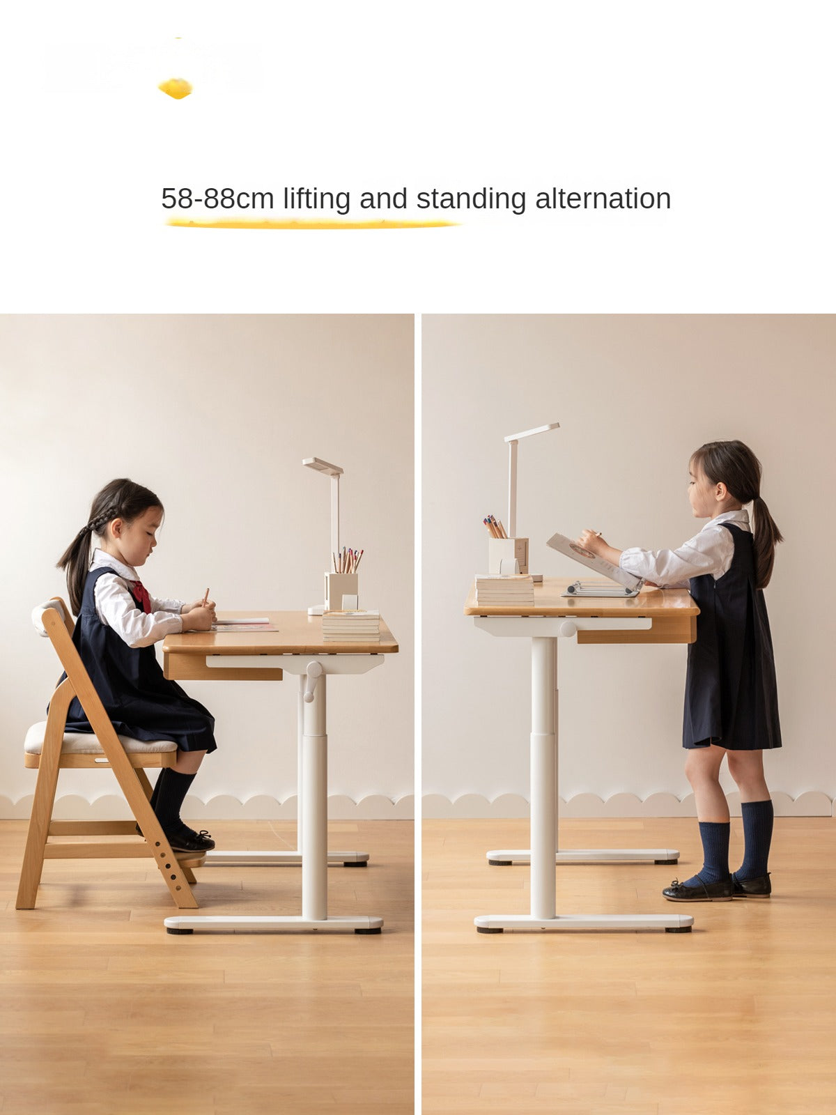 Beech Solid Wood Hand-Cranked Kids Lifting Table Board Shelf DIY