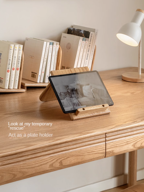 Oak, Solid Rubberwood Modern Desktop Small Bookshelf