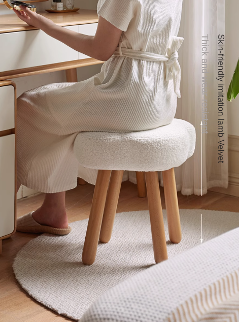 Beech, birch solid wood Nordic lamb velvet cloud makeup stool.