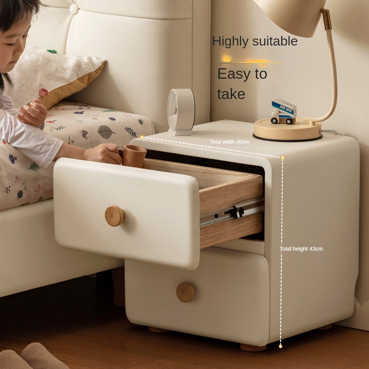 Organic Leather Cream Style Kids Nightstand