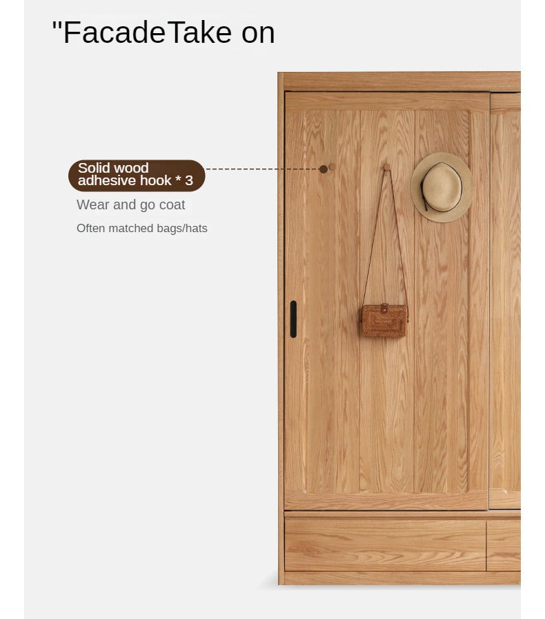 Oak, Ash Solid Wood Wardrobe Sliding Door Modern.