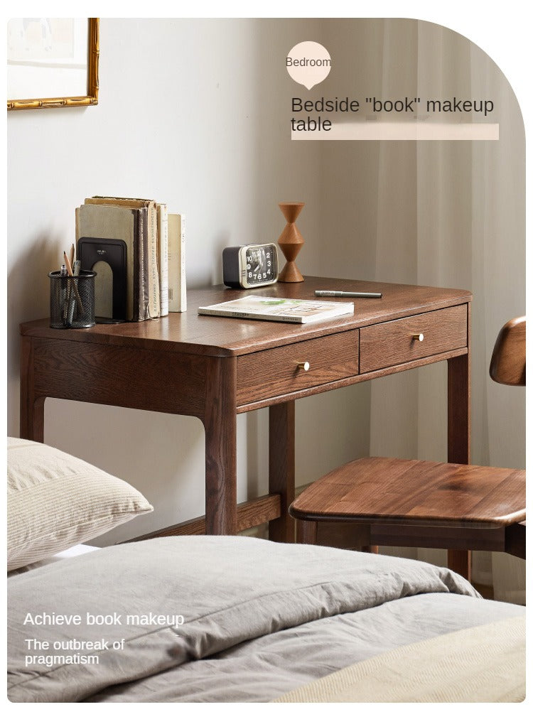 Oak Solid Wood Small Office Desk Walnut Color