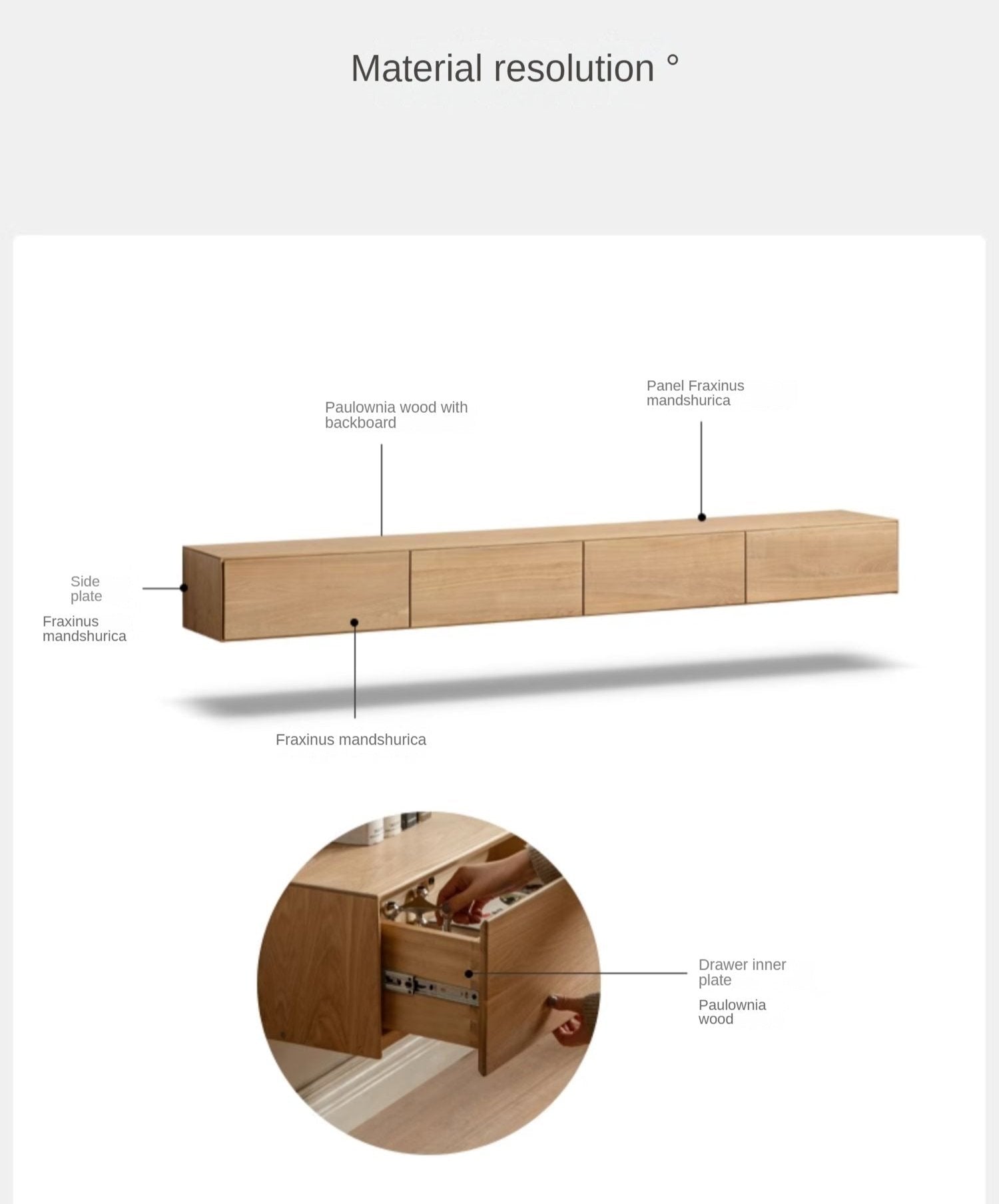Oak Solid Wood TV Cabinet Hanging LED Lights.