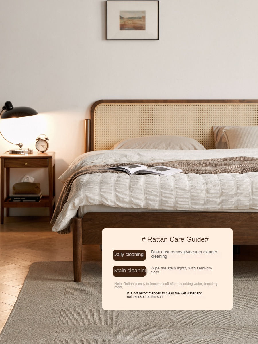 North American Black Walnut Solid Wood Rattan Bed