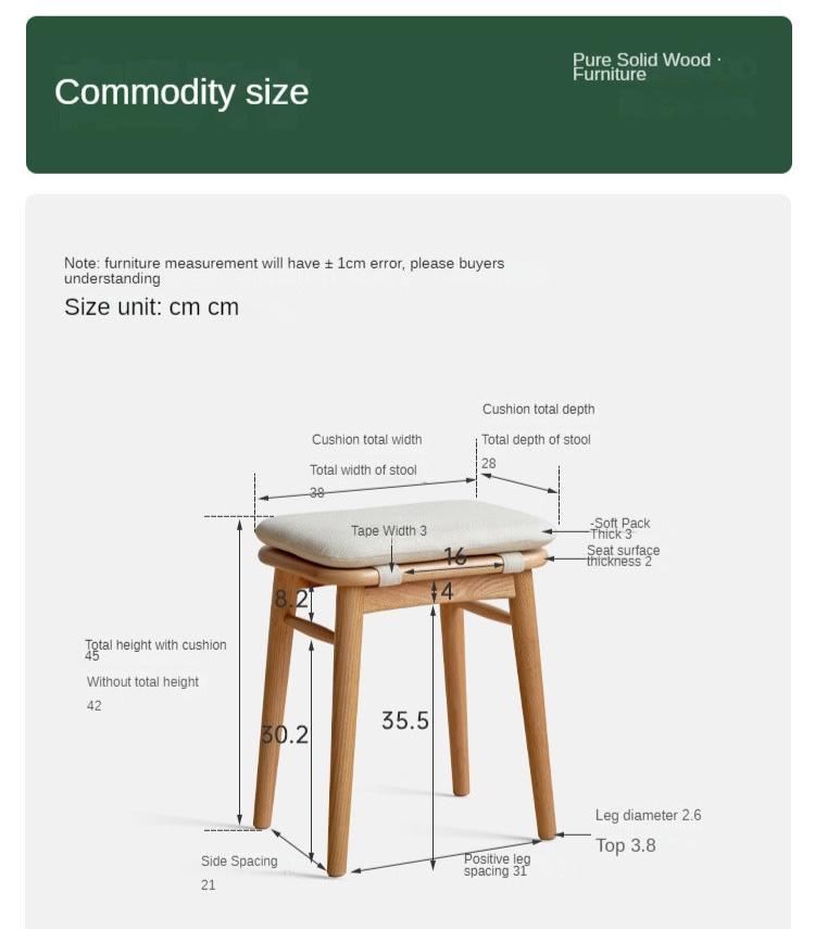Black Walnut, Cherry, Oak, Sandalwood, Solid RubberWood Modern Light Luxury Makeup Stool