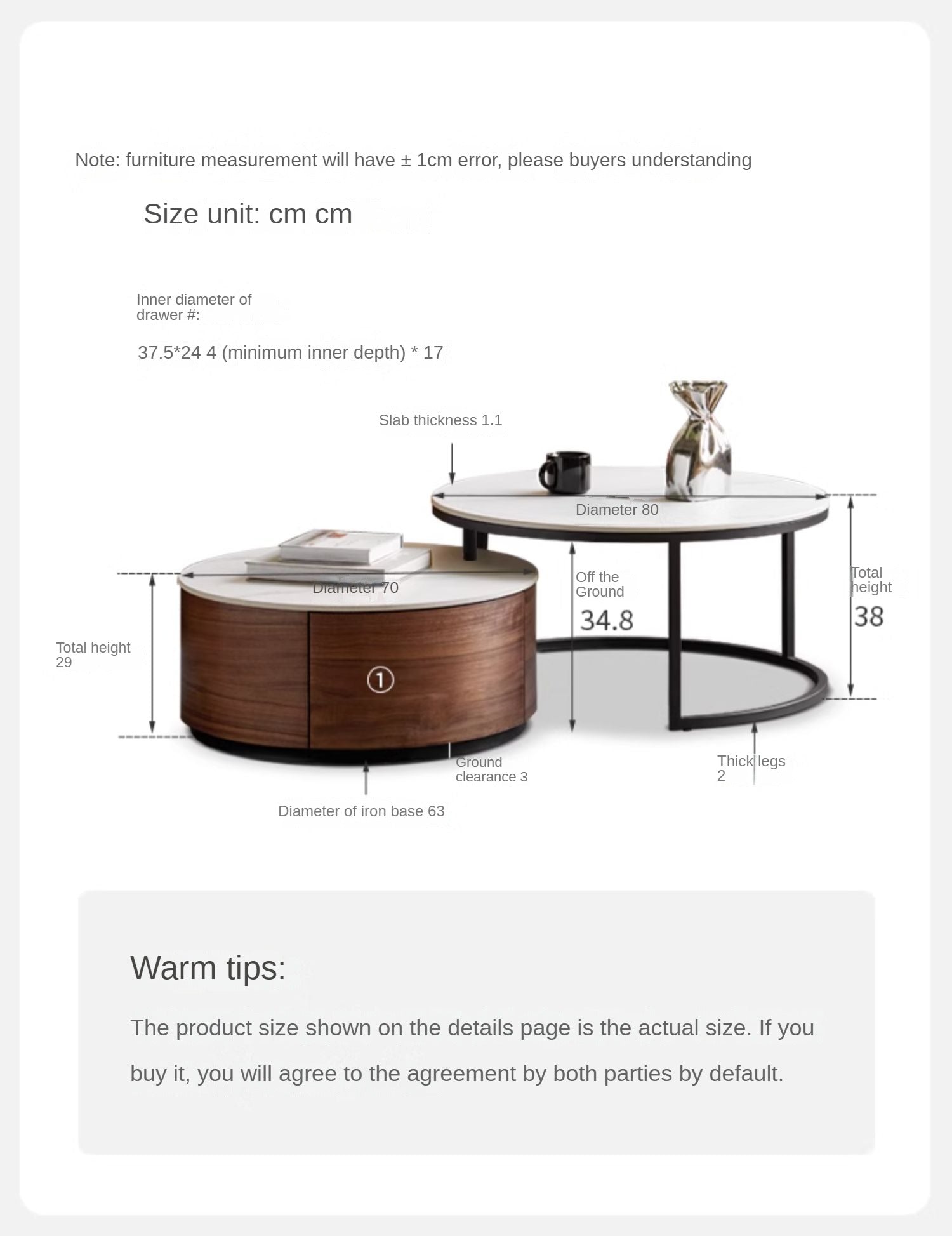 Black Walnut Solid Wood Light Luxury Round Rock Plate Coffee Table