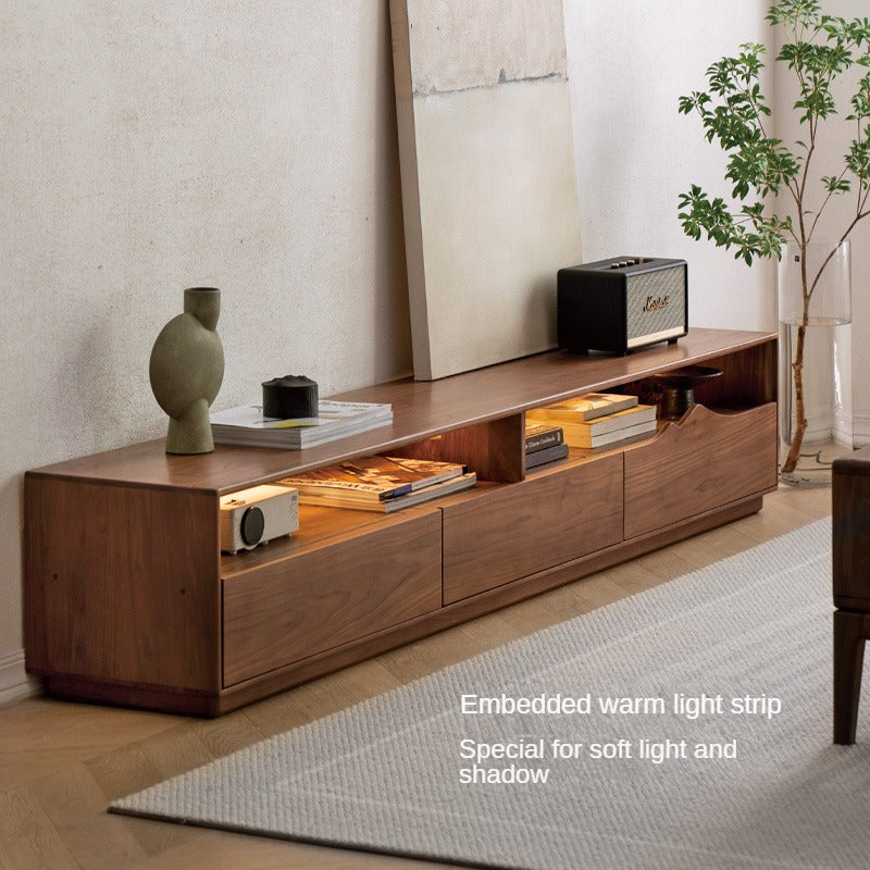 Black Walnut, Ash Solid Wood Large Capacity Floor TV Table.