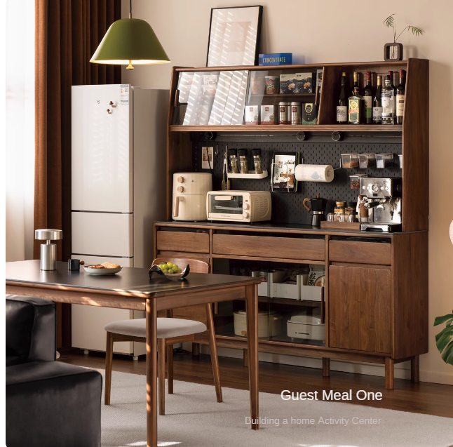 Black Walnut, Sandalwood Solid Wood Light Luxury Rock Plate Sideboard