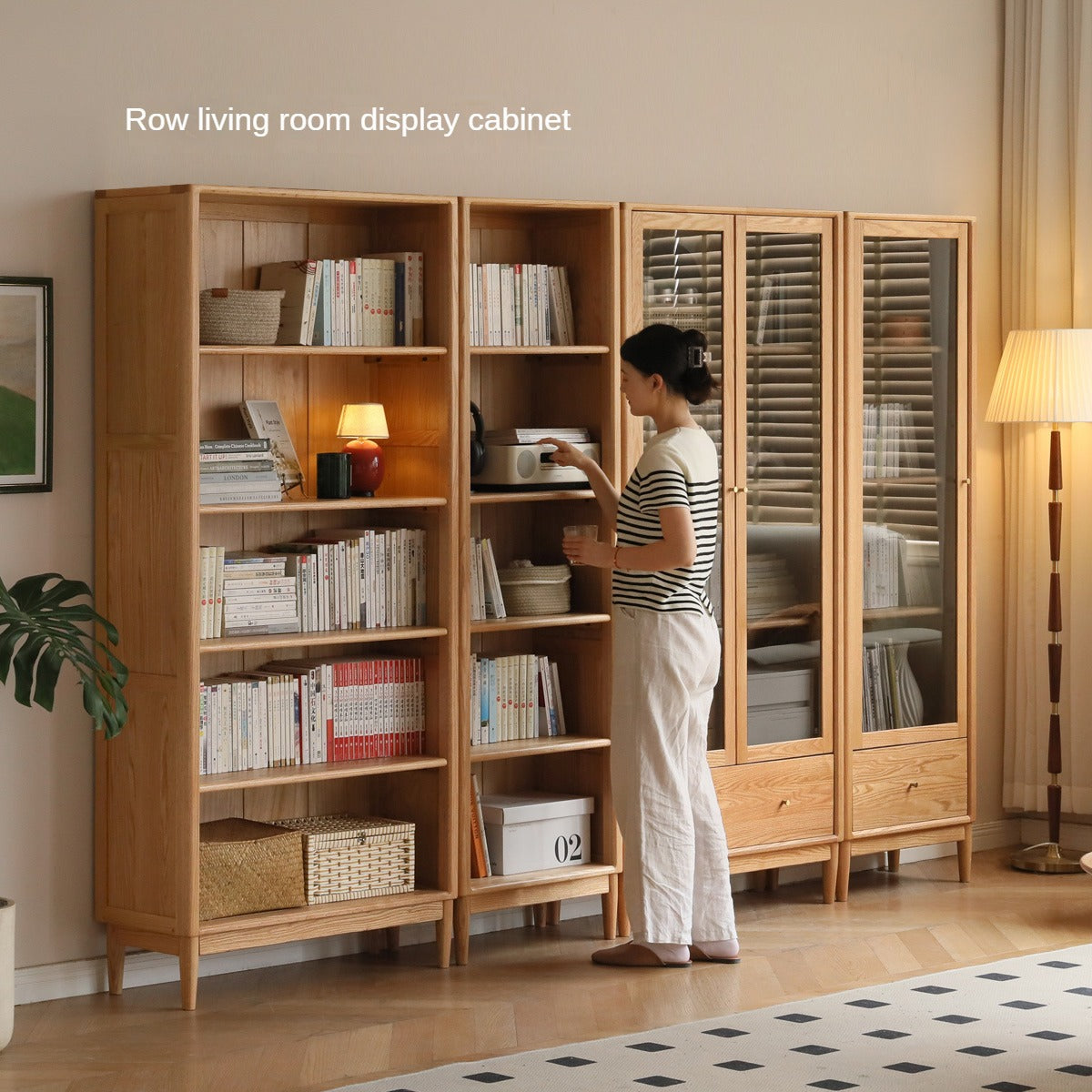 Oak Solid Wood Modern Glass Door Bookcase