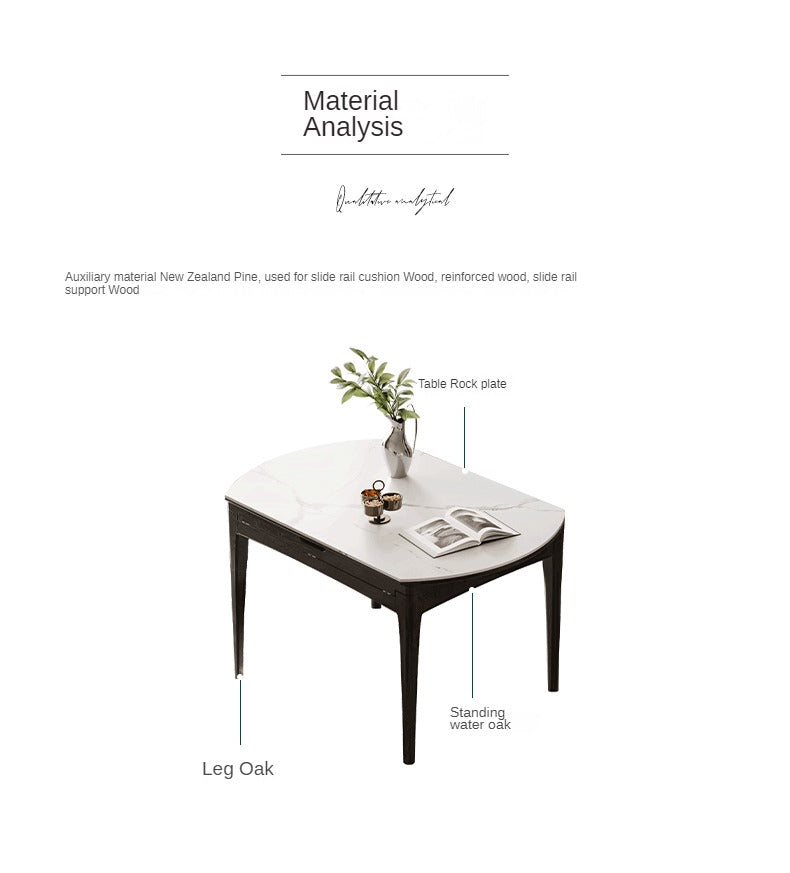 Oak Solid Wood Light Luxury Rock Slab Folding Dining Table