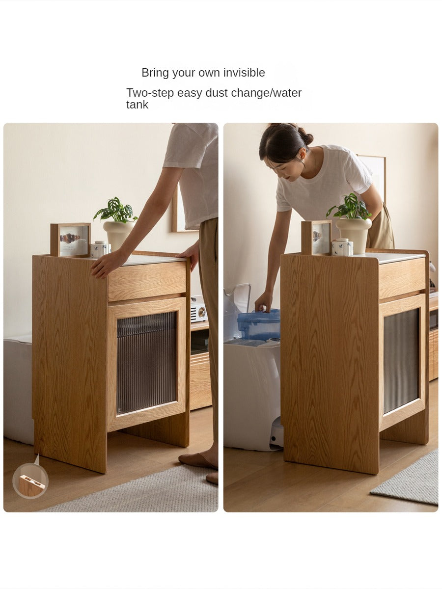 Oak Solid Wood Sweeping Robot Storage Side Cabinet Rock Slab.