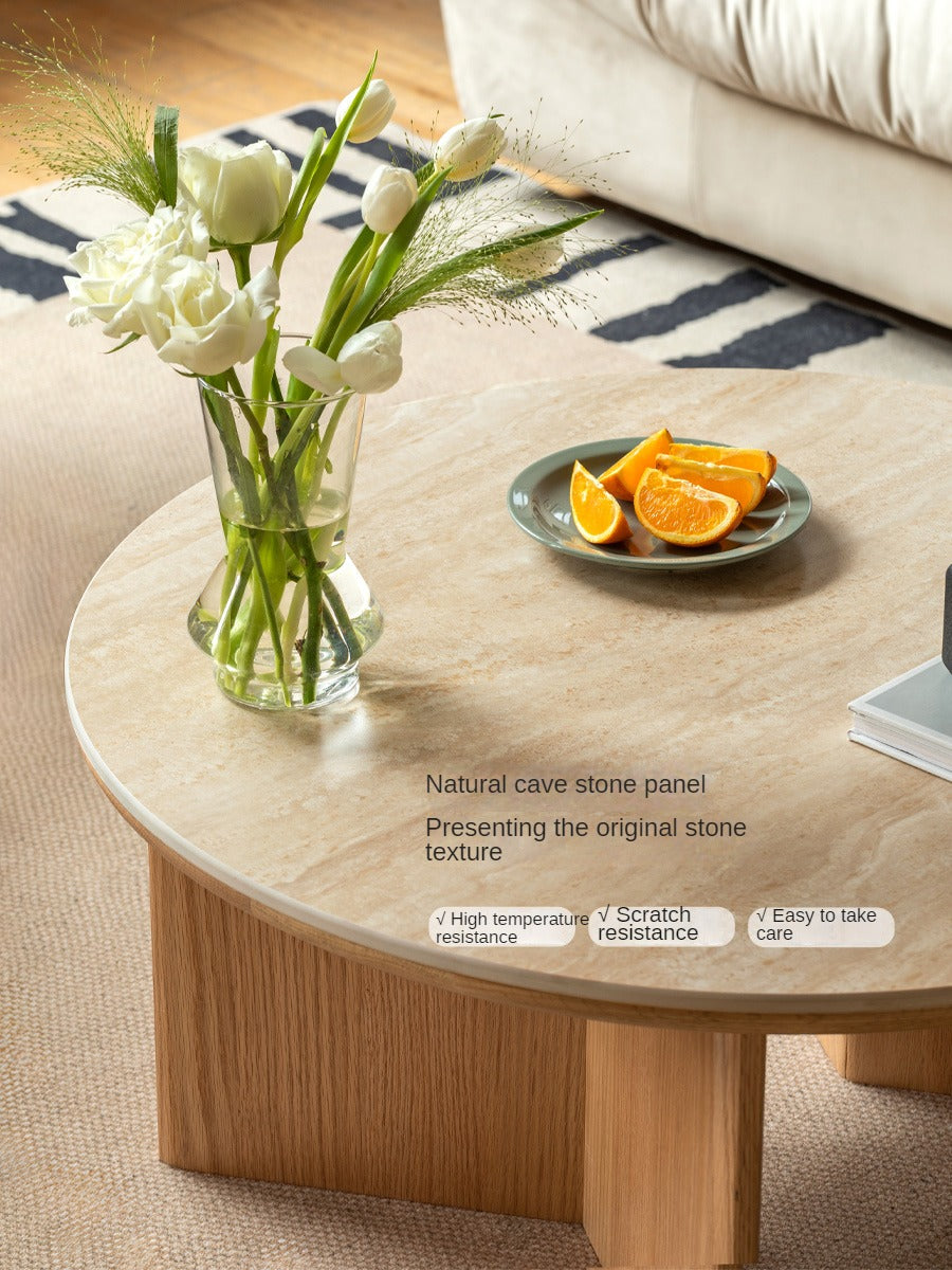 Oak Solid Wood Travertine Rock Plate Coffee Table