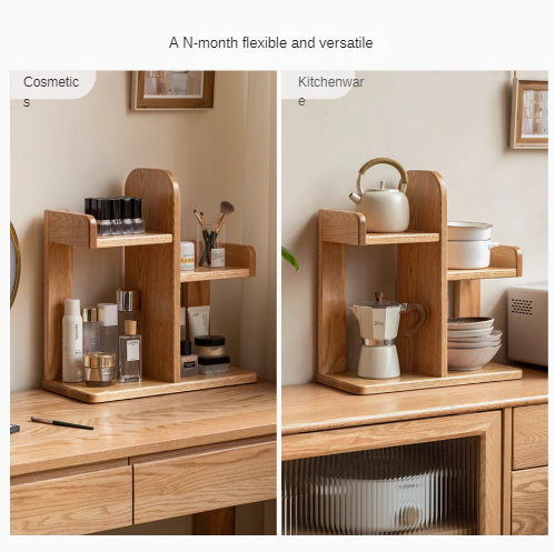 Oak, Solid RubberWood Desktop Multi-Layer Bookshelf