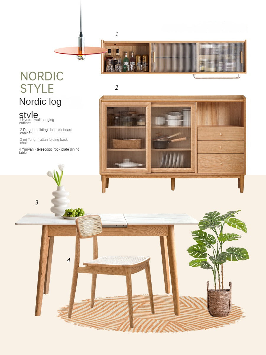 Oak Solid Wood Folding Dining Table Rock Slab Surface