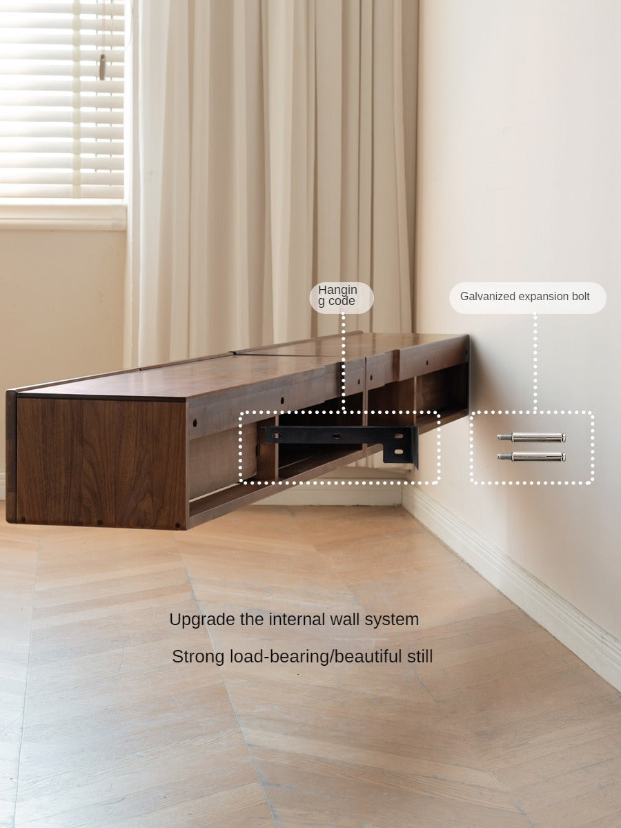 Black Walnut Solid Wood Wall-Mounted Suspended TV Cabinet