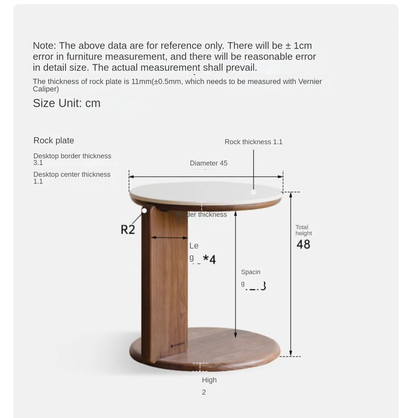 Black Walnut, Sandalwood Solid Wood Slate Round Coffee Table