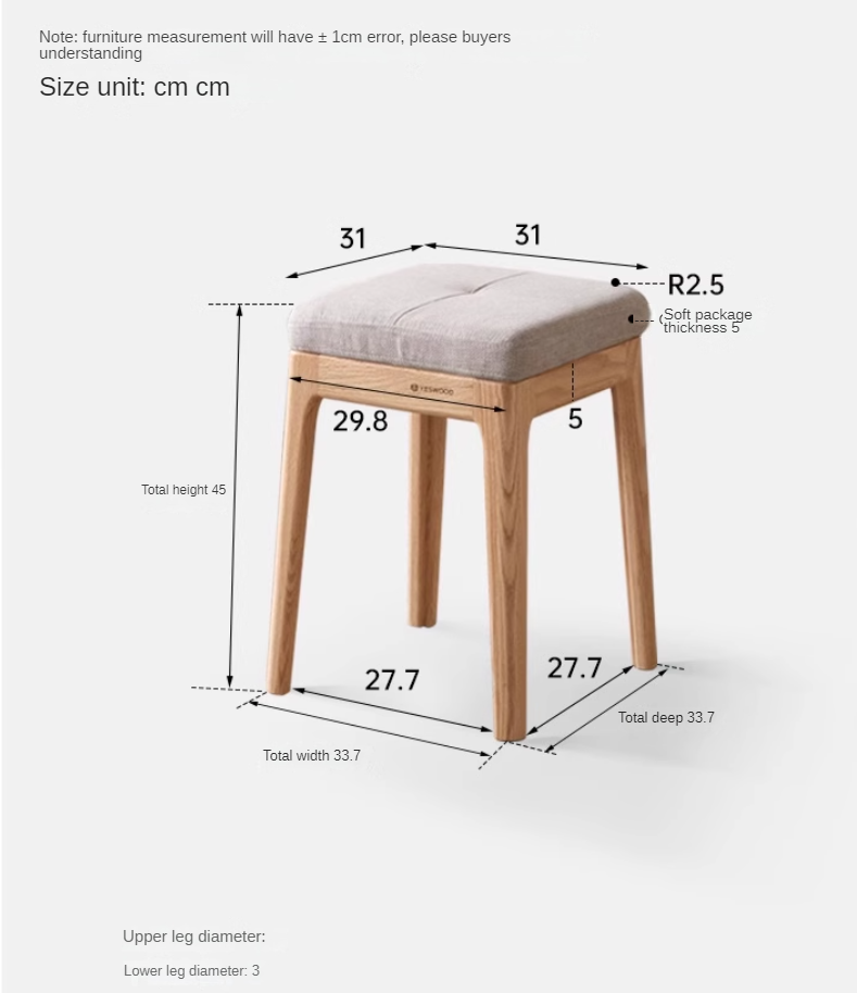 Oak Solid Wood Comfortable Soft Pack Dining Stool