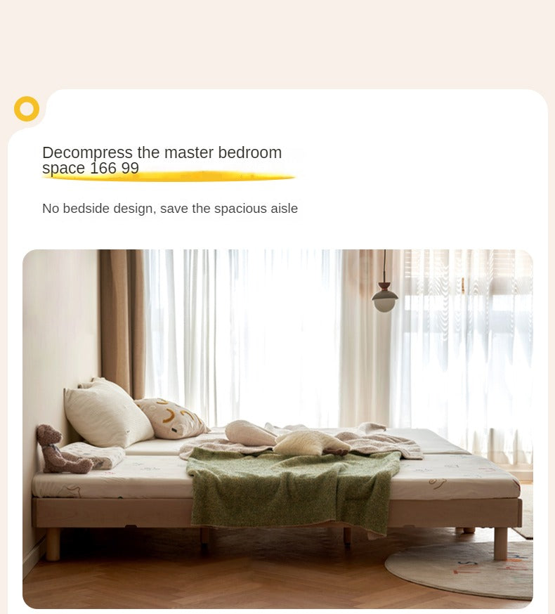 Rubberwood Solid Wood Mother-and-child platform bed, headboard-free bed