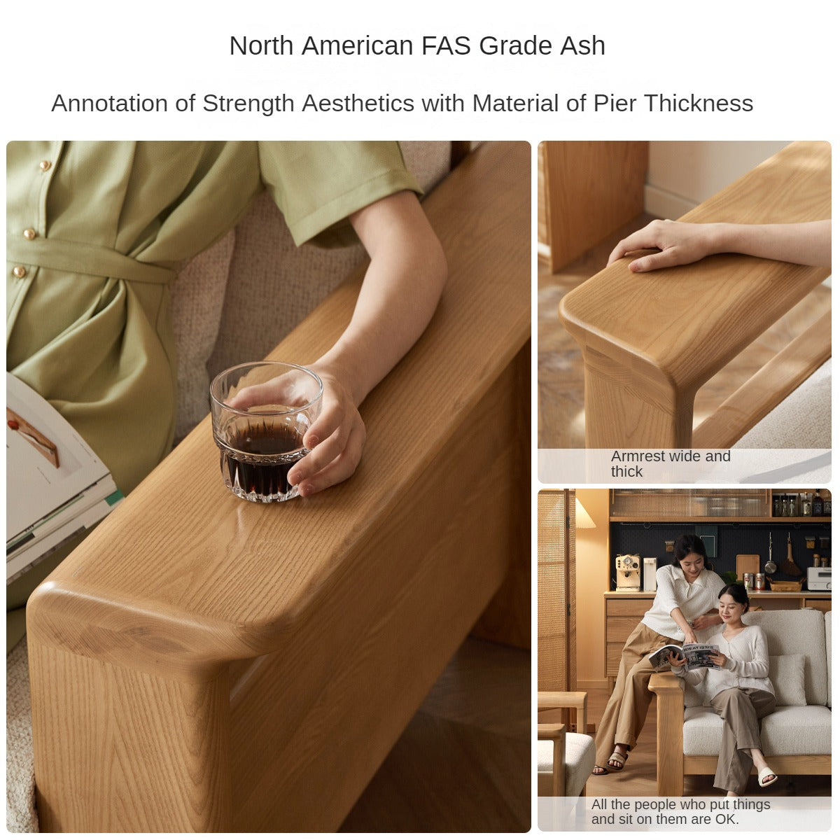 Ash solid Wood Modern Straight Sofa.