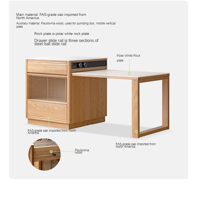 Oak Solid Wood Island + Table Integrated Retractable Rock Board