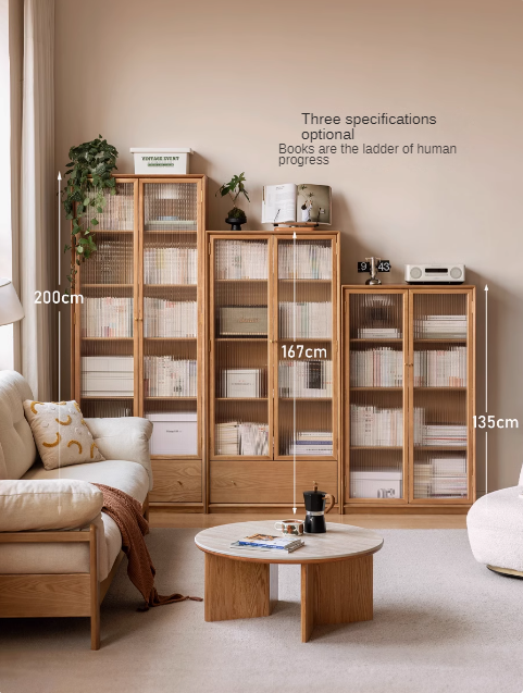 Ash solid wood modern glass floor cabinet.