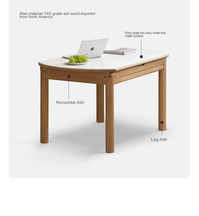 Solid Ruberwood, Oak, Ash Solid Wood Retractable Rock Plate Dining Table